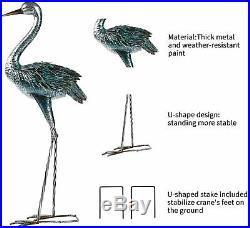 Set of 2 Blue Heron Metal Crane Garden Yard Art Statues Decor Sculpture Bird