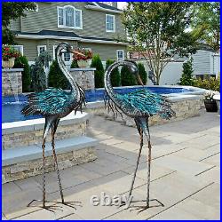 Set of 2 Blue Heron Sculpture Metal Yard Art Statue