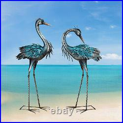 Set of 2 Blue Heron Sculpture Metal Yard Art Statue