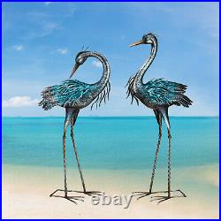 Set of 2 Blue Heron Sculpture Metal Yard Art Statue