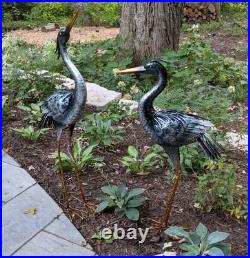 Set of 2 Crane Garden Statues Bird Figurines Sculptures Metal Lawn Yard Art