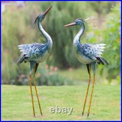 Set of 2 Crane Garden Statues Bird Figurines Sculptures Metal Lawn Yard Art