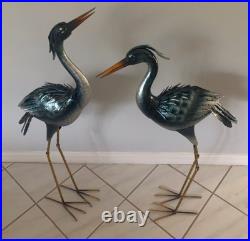 Set of 2 Crane Garden Statues Bird Figurines Sculptures Metal Lawn Yard Art