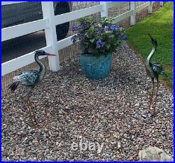 Set of 2 Crane Garden Statues Bird Figurines Sculptures Metal Lawn Yard Art