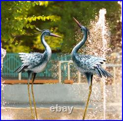Set of 2 Crane Garden Statues Bird Figurines Sculptures Metal Lawn Yard Art