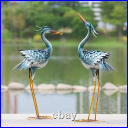 Set of 2 Crane Garden Statues Bird Figurines Sculptures Metal Lawn Yard Art