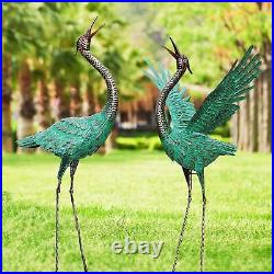 Set of 2 Crane Garden Statues for Outdoor Metal Heron Yard Art, Garden Sculpture