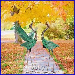 Set of 2 Crane Garden Statues for Outdoor Metal Heron Yard Art, Garden Sculpture