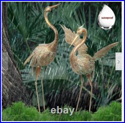 Set of 2 Crane Statues Metal Birds Sculpture Outdoor Lawn Coastal Herons Yard