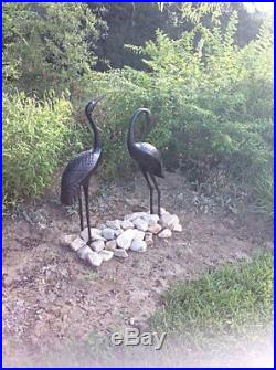 Set of 2 Crane Yard Statues Garden Sculptures Figurines Metal withBronze Finish