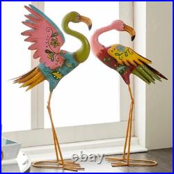 Set of 2 Flamingo Garden Statues Colorful Metal Sculpture Patio Yard Art Decor