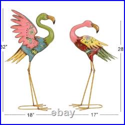 Set of 2 Flamingo Garden Statues Colorful Metal Sculpture Patio Yard Art Decor