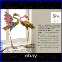 Set of 2 Flamingo Garden Statues Colorful Metal Sculpture Patio Yard Art Decor