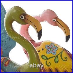 Set of 2 Flamingo Garden Statues Colorful Metal Sculpture Patio Yard Art Decor
