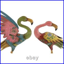 Set of 2 Flamingo Garden Statues Colorful Metal Sculpture Patio Yard Art Decor