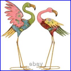 Set of 2 Flamingo Garden Statues Colorful Metal Sculpture Patio Yard Art Decor