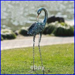 Set of 2 Garden Crane Blue Heron Decoy Sculptures Statues Metal Yard Art Decor