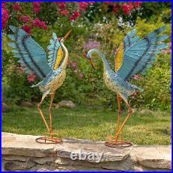 Set of 2 Large Colorful Painted Dancing Cranes