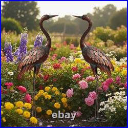Set of 2 Life-Like Metal Crane Statues Perfect Outdoor Decor for All Seasons