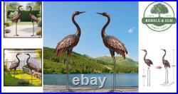 Set of 2 Life-Like Metal Crane Statues Perfect Outdoor Decor for All Seasons