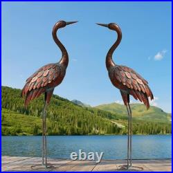 Set of 2 Life-Like Metal Crane Statues Perfect Outdoor Decor for All Seasons