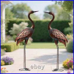 Set of 2 Life-Like Metal Crane Statues Perfect Outdoor Decor for All Seasons