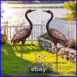 Set of 2 Life-Like Metal Crane Statues Perfect Outdoor Decor for All Seasons