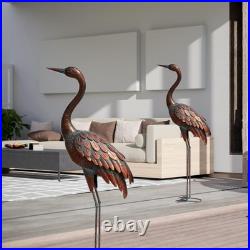 Set of 2 Life-Like Metal Crane Statues Perfect Outdoor Decor for All Seasons