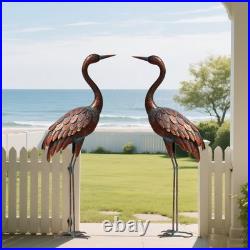 Set of 2 Life-Like Metal Crane Statues Perfect Outdoor Decor for All Seasons