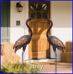 Set of 2 Life-Like Metal Crane Statues Perfect Outdoor Decor for All Seasons
