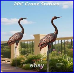 Set of 2 Life-Like Metal Crane Statues Perfect Outdoor Decor for All Seasons