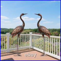 Set of 2 Life-Like Metal Crane Statues Perfect Outdoor Decor for All Seasons