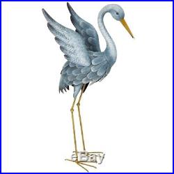 Set of 2 Metal Crane Bird Sculpture Japanese Blue Heron Lawn Yard Garden Decor