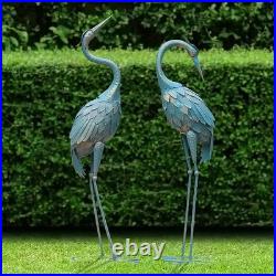Set of 2 Metal Crane Garden Statues Standing Bird Yard Art for Lawn Patio Pond
