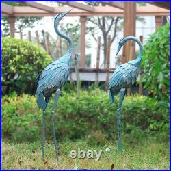 Set of 2 Metal Crane Garden Statues Standing Bird Yard Art for Lawn Patio Pond