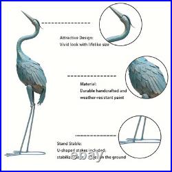 Set of 2 Metal Crane Garden Statues Standing Bird Yard Art for Lawn Patio Pond