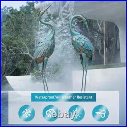 Set of 2 Metal Crane Garden Statues Standing Bird Yard Art for Lawn Patio Pond