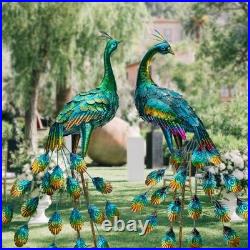 Set of 2 Metal Peacock Garden Statues Hand-Painted, Weather-Resistant Yard Art