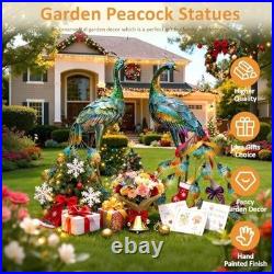 Set of 2 Metal Peacock Garden Statues Hand-Painted, Weather-Resistant Yard Art