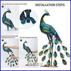 Set of 2 Metal Peacock Garden Statues Hand-Painted, Weather-Resistant Yard Art