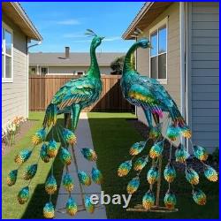Set of 2 Metal Peacock Garden Statues Hand-Painted, Weather-Resistant Yard Art