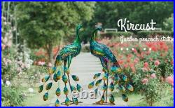 Set of 2 Metal Peacock Garden Statues Hand-Painted, Weather-Resistant Yard Art