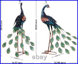 Set of 2 Metal Peacock Garden Statues Outdoor Yard Lawn Art Sculpture