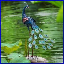 Set of 2 Metal Peacock Garden Statues Outdoor Yard Lawn Art Sculpture