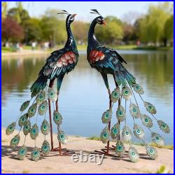 Set of 2 Metal Peacock Garden Statues Outdoor Yard Lawn Art Sculpture
