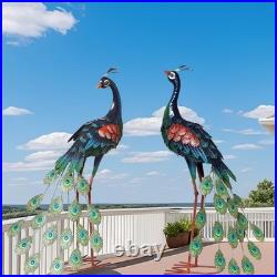 Set of 2 Metal Peacock Garden Statues Outdoor Yard Lawn Art Sculpture