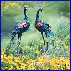 Set of 2 Metal Peacock Garden Statues for Outdoor Decor and Art