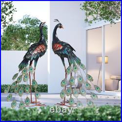 Set of 2 Metal Peacock Garden Statues for Outdoor Decor and Art
