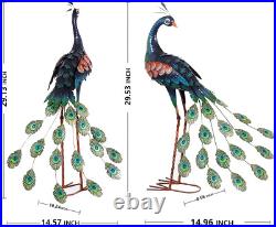 Set of 2 Metal Peacock Garden Statues for Outdoor Decor and Art