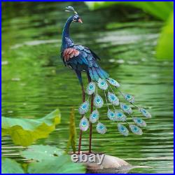Set of 2 Metal Peacock Garden Statues for Outdoor Decor and Art